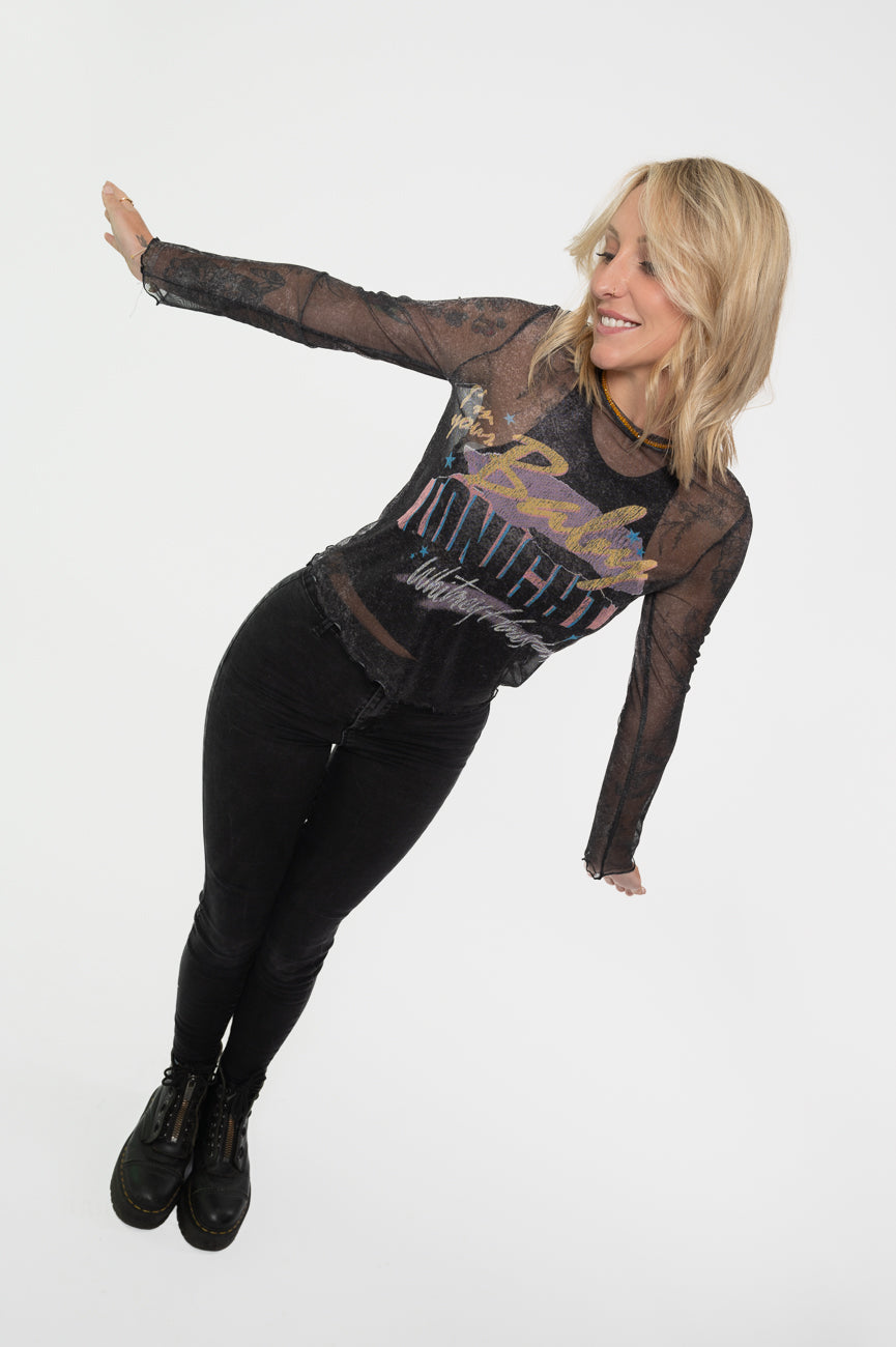 Whitney Houston Im Your Baby Long Sleeve Mesh Crop Top product image 5