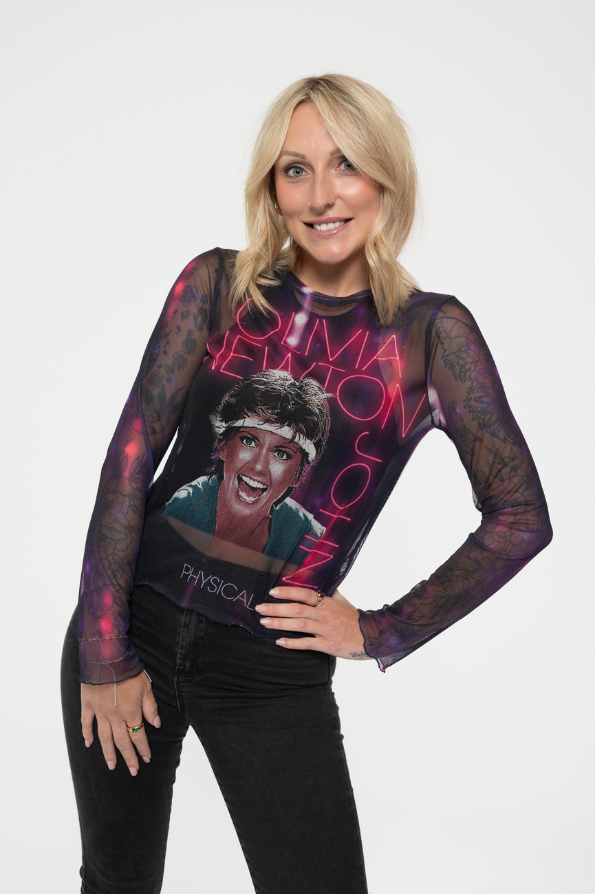 Olivia Newton John Physical Long Sleeve Mesh Crop Top product image 1