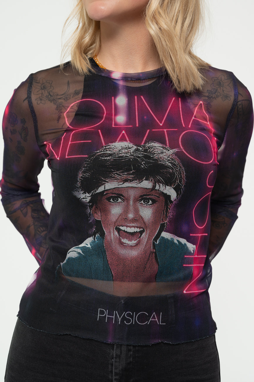 Olivia Newton John Physical Long Sleeve Mesh Crop Top product image 3