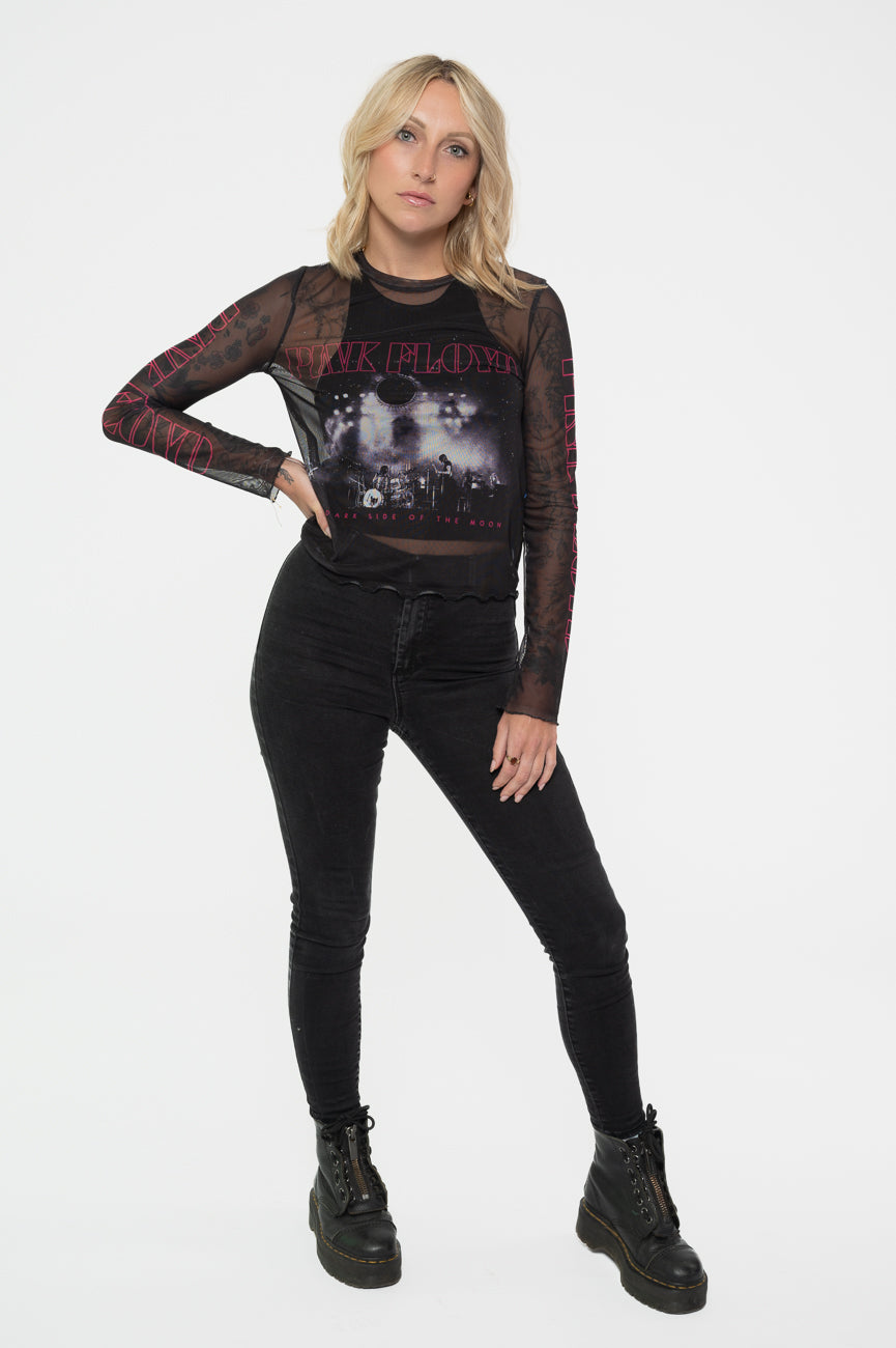 Pink Floyd Live Band Long Sleeve Mesh Crop Top product image 2