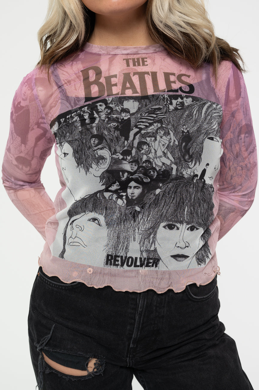 The Beatles Revolver Long Sleeve Mesh Crop Top product image 3