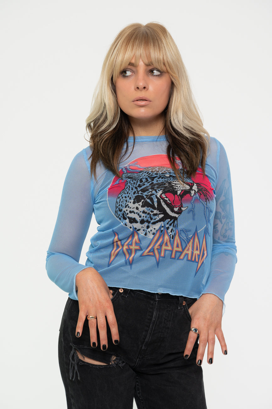 Def Leppard Lightning Leopard Long Sleeve Mesh Crop Top product image 1