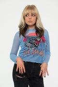 Def Leppard Lightning Leopard Long Sleeve Mesh Crop Top product image 1