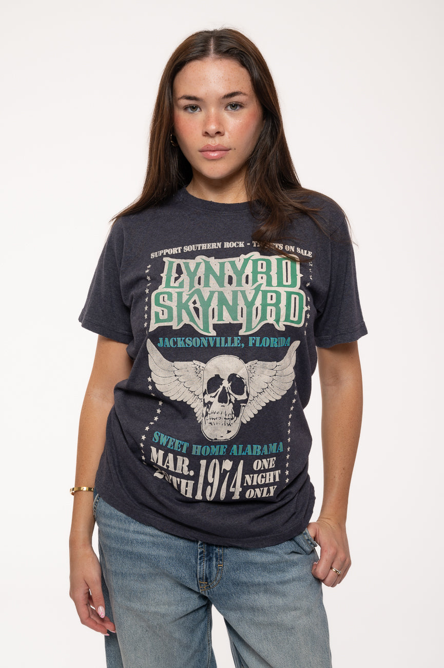 Lynyrd Skynyrd Winged Skull Pigment Dye Wash T Shirt product image 1