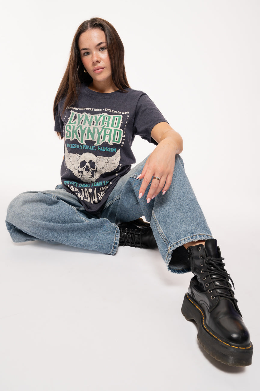 Lynyrd Skynyrd Winged Skull Pigment Dye Wash T Shirt product image 5