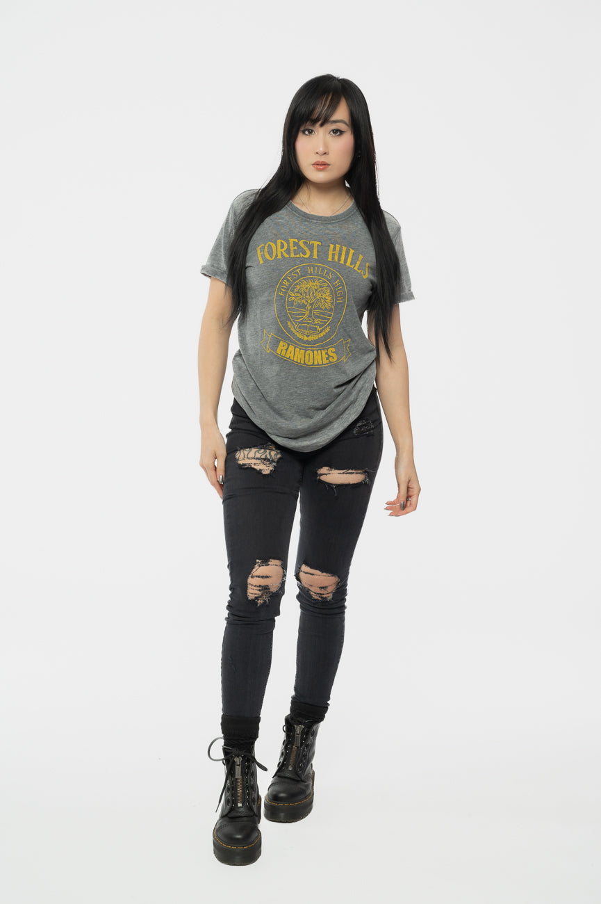 Ramones Unisex Burnout T-Shirt: Forest Hills (Charcoal Grey) product image 3
